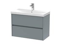 Hudson Reed HAV2306D Havana Modern Bathroom Wall Hung 2 Drawer Vanity Basin Unit & Thin-Edge Ceramic Basin, 800mm, Matt Coastal Grey