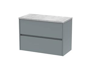 Hudson Reed HAV2306LBG Havana Modern Bathroom Wall Hung 2 Drawer Countertop Unit & Laminate Worktop, 800mm, Matt Coastal Grey/Bellato Grey
