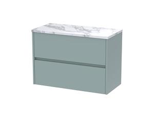 Hudson Reed HAV2306LCM Havana Modern Bathroom Wall Hung 2 Soft Close Drawer Vanity Unit and Carrera Marble Laminate Worktop, 800mm, Coastal Grey