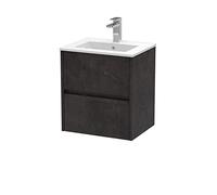 Hudson Reed HAV2602B Havana Wall Hung 2 Drawer Vanity Unit & Minimalist Ceramic Basin, 500mm, Matt Metallic Slate