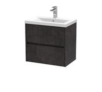 Hudson Reed HAV2604A Havana Modern Bathroom Wall Hung 2 Drawer Vanity Basin Unit & Mid-Edge Ceramic Basin, 600mm, Matt Metallic Slate