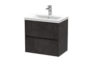 Hudson Reed HAV2604A Havana Wall Hung 2 Drawer Vanity Unit & Mid-Edge Ceramic Basin, 600mm, Matt Metallic Slate