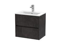 Hudson Reed HAV2604B Havana Modern Bathroom Wall Hung 2 Drawer Vanity Basin Unit & Minimalist Ceramic Basin, 600mm, Matt Metallic Slate