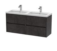 Hudson Reed HAV2604C Havana Modern Bathroom Wall Hung 4 Drawer Vanity Basin Unit & Double Polymarble Basin, 1200mm, Matt Metallic Slate