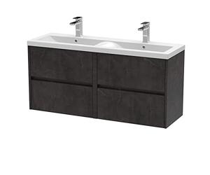 Hudson Reed HAV2604F Havana Wall Hung 4 Drawer Vanity Unit & Double Ceramic Basin, 1200mm, Matt Metallic Slate