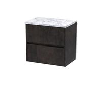 Hudson Reed HAV2604LCM Havana Modern Bathroom Wall Hung 2 Soft Close Drawer Vanity Unit and Carrera Marble Laminate Worktop, 600mm, Metallic Slate