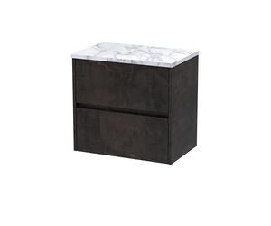 Hudson Reed HAV2604LCM Havana Modern Bathroom Wall Hung 2 Soft Close Drawer Vanity Unit and Carrera Marble Laminate Worktop, 600mm, Metallic Slate