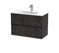 Hudson Reed HAV2606B Havana Modern Bathroom Wall Hung 2 Drawer Vanity Basin Unit & Minimalist Ceramic Basin, 800mm, Matt Metallic Slate