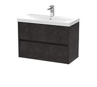 Hudson Reed HAV2606D Havana Modern Bathroom Wall Hung 2 Drawer Vanity Basin Unit & Thin-Edge Ceramic Basin, 800mm, Matt Metallic Slate