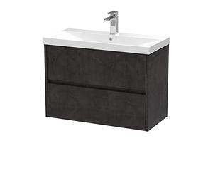 Hudson Reed HAV2606D Havana Modern Bathroom Wall Hung 2 Drawer Vanity Basin Unit & Thin-Edge Ceramic Basin, 800mm, Matt Metallic Slate