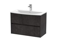 Hudson Reed HAV2606G Havana Modern Bathroom Wall Hung 2 Drawer Vanity Basin Unit & Curved Ceramic Basin, 800mm, Matt Metallic Slate