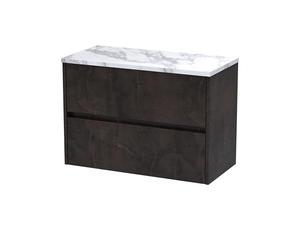 Hudson Reed HAV2606LCM Havana Modern Bathroom Wall Hung 2 Soft Close Drawer Vanity Unit and Carrera Marble Laminate Worktop, 800mm, Metallic Slate