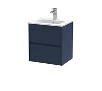 Hudson Reed HAV2902B Havana Modern Bathroom Wall Hung 2 Soft Close Drawer Vanity Unit and Minimalist Basin, 500mm, Midnight Blue