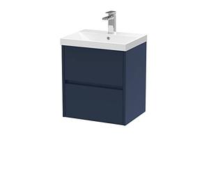 Hudson Reed HAV2902D Havana Modern Bathroom Wall Hung 2 Soft Close Drawer Vanity Unit and Thin-Edge Basin, 500mm, Midnight Blue