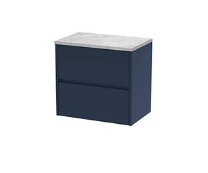 Hudson Reed HAV2904LBG Havana Modern Bathroom Wall Hung 2 Soft Close Drawer Vanity Unit and Bellato Grey Laminate Worktop, 600mm, Midnight Blue