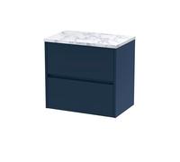Hudson Reed HAV2904LCM Havana Modern Bathroom Wall Hung 2 Soft Close Drawer Vanity Unit and Carrera Marble Laminate Worktop, 600mm, Midnight Blue