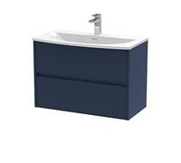 Hudson Reed HAV2906G Havana Modern Bathroom Wall Hung 2 Soft Close Drawer Vanity Unit and Curved Basin, 800mm, Midnight Blue