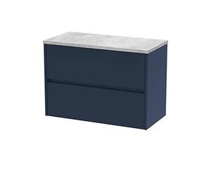 Hudson Reed HAV2906LBG Havana Modern Bathroom Wall Hung 2 Soft Close Drawer Vanity Unit and Bellato Grey Laminate Worktop, 800mm, Midnight Blue