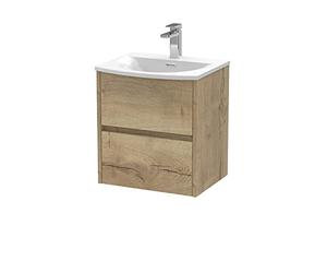 Hudson Reed HAV802G Havana Modern Bathroom Wall Hung 2 Drawer Vanity Basin Unit & Curved Ceramic Basin, 500mm, Woodgrain Autumn Oak