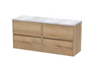 Hudson Reed HAV804LBG2 Havana Modern Bathroom Wall Hung 4 Soft Close Drawer Vanity Unit and Bellato Grey Laminate Worktop, 1200mm, Autumn Oak