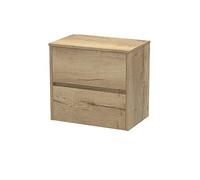 Hudson Reed HAV804W Havana Modern Bathroom Wall Hung 2 Drawer Countertop Unit & Colour Worktop, 600mm, Woodgrain Autumn Oak