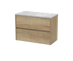 Hudson Reed HAV806LBG Havana Modern Bathroom Wall Hung 2 Drawer Countertop Unit & Laminate Worktop, 800mm, Woodgrain Autumn Oak/Bellato Grey