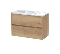 Hudson Reed HAV806LCM Havana Modern Bathroom Wall Hung 2 Soft Close Drawer Vanity Unit and Carrera Marble Laminate Worktop, 800mm, Autumn Oak