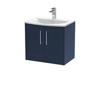 Hudson Reed JNU1723G Juno Modern Bathroom Wall Hung 2-Door Vanity with Curved Ceramic Basin, 600mm, Matt Electric Blue