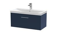 Hudson Reed Juno 800mm Wall Hung Single Drawer Vanity & Thin-Edge Basin - Electric Blue, Blue