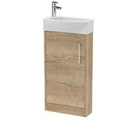 Hudson Reed JNU1821R Juno Compact Modern Cloakroom Floor Standing 1-Door Unit with 1 Tap Hole Right Hand Basin, 440mm, Woodgrain Autumn Oak