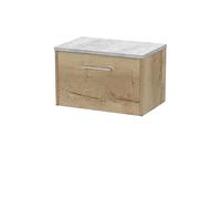 Hudson Reed JNU1822LBG Juno Modern Bathroom Wall Hung Single Drawer Vanity with Bellato Grey Laminate Worktop, 600mm, Woodgrain Autumn Oak