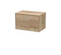 Hudson Reed JNU1822W Juno Modern Bathroom Wall Hung Single Drawer Vanity with Colour Coordinating Worktop, 600mm, Woodgrain Autumn Oak