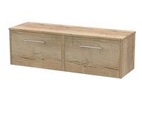 Hudson Reed Juno Woodgrain Wall Hung 2 Drawer Vanity Unit with Worktop | Autumn Oak | MDF | 1200mm