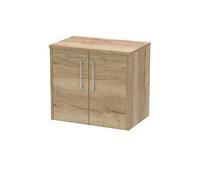 Hudson Reed Juno Woodgrain Wall Hung 2 Door Vanity Unit with Worktop | Autumn Oak | MDF | 600mm
