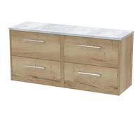 Hudson Reed JNU1824LBG2 Juno Modern Bathroom Wall Hung 4 Soft Close Drawer Vanity Unit and Bellato Grey Laminate Worktop, 1200mm, Autumn Oak