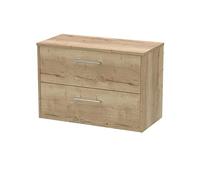 Hudson Reed JNU1826W Juno Modern Bathroom Wall Hung 2-Drawer Vanity with Colour Coordinating Worktop, 800mm, Woodgrain Autumn Oak
