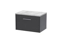 Hudson Reed JNU2222LBG Juno Modern Bathroom Wall Hung Single Drawer Vanity with Bellato Grey Laminate Worktop, 600mm, Woodgrain Graphite Grey