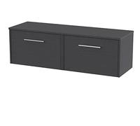 Hudson Reed JNU2222W2 Juno Modern Bathroom Wall Hung 2-Drawer Vanity with Colour Coordinating Worktop, 1200mm, Woodgrain Graphite Grey