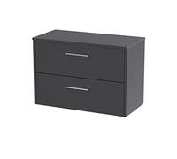 Hudson Reed JNU2226W Juno Modern Bathroom Wall Hung 2-Drawer Vanity with Colour Coordinating Worktop, 800mm, Woodgrain Graphite Grey