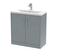 Hudson Reed JNU2305A Juno Modern Bathroom Floor Standing 2-Door Vanity with Mid-Edge Ceramic Basin, 800mm, Matt Coastal Grey