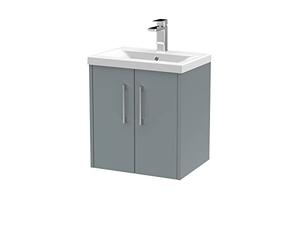 Hudson Reed JNU2321A Juno Modern Bathroom Wall Hung 2-Door Vanity with Mid-Edge Ceramic Basin, 500mm, Matt Coastal Grey