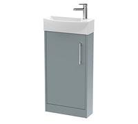 Hudson Reed JNU2321L Juno Modern Cloakroom Floor Standing 1-Door Unit with 1 Tap Hole Left Hand Basin, Coastal Grey