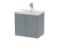 Hudson Reed JNU2323D Juno Modern Bathroom Wall Hung 2-Door Vanity with Thin-Edge Ceramic Basin, 600mm, Matt Coastal Grey