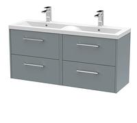 Hudson Reed Juno 1200mm Wall Hung 4 Drawer Vanity & Double Ceramic Basin - Coastal Grey, Grey