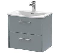 Hudson Reed JNU2324G Juno Modern Bathroom Wall Hung 2-Drawer Vanity with Curved Ceramic Basin, 600mm, Matt Coastal Grey