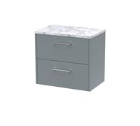 Hudson Reed JNU2324LCM Juno Modern Bathroom Wall Hung 2 Soft Close Drawer Vanity Unit and Carrera Marble Laminate Worktop, 600mm, Coastal Grey