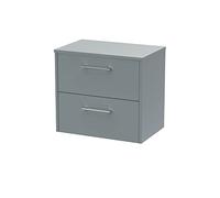 Hudson Reed JNU2324W Juno Modern Bathroom Wall Hung 2-Drawer Vanity with Colour Coordinating Worktop, 600mm, Matt Coastal Grey