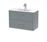 Hudson Reed JNU2326B Juno Modern Bathroom Wall Hung 2-Drawer Vanity with Minimalist Ceramic Basin, 800mm, Matt Coastal Grey