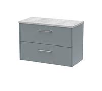 Hudson Reed JNU2326LBG Juno Modern Bathroom Wall Hung 2-Drawer Vanity with Bellato Grey Laminate Worktop, 800mm, Matt Coastal Grey