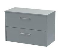 Hudson Reed JNU2326W Juno Modern Bathroom Wall Hung 2-Drawer Vanity with Colour Coordinating Worktop, 800mm, Matt Coastal Grey